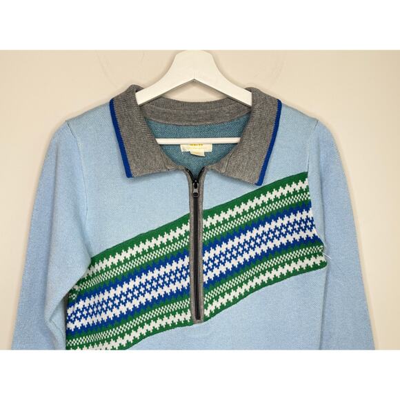 Maeve Striped 3/4 Sleeve Collared Fit & Flare Mini Dress Blue Green Women Medium - Picture 3 of 10